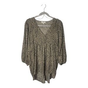 Umgee‎ Leopard Print V Neck Babydoll Large Blouse